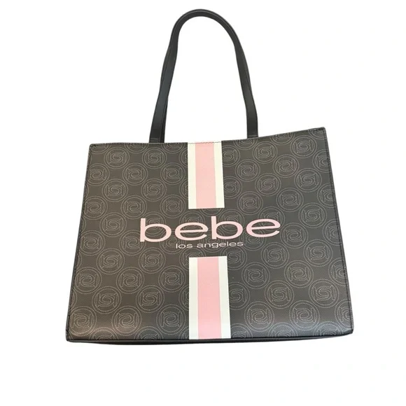 Bebe Los Angeles Monogram Logo Large Women’s Tote Bag with Matching Makeup Bag - Picture 4 of 15